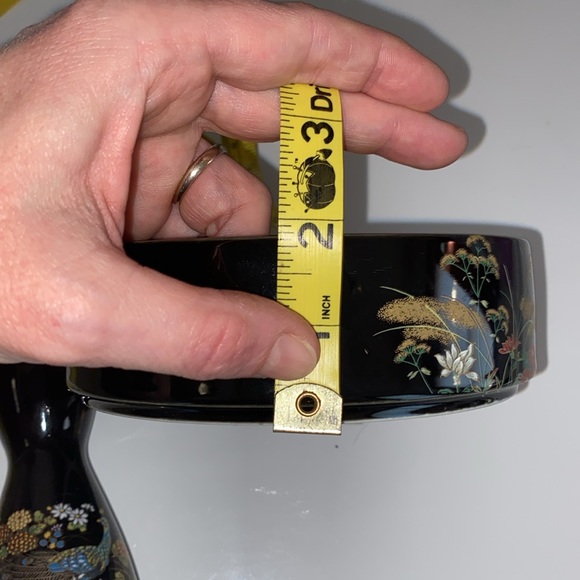 VINTAGE Japanese Black Porcelain Trinket Box with Saki Vase SET - Picture 9 of 12